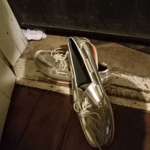 Metallic Silver Boat Shoes by Polo